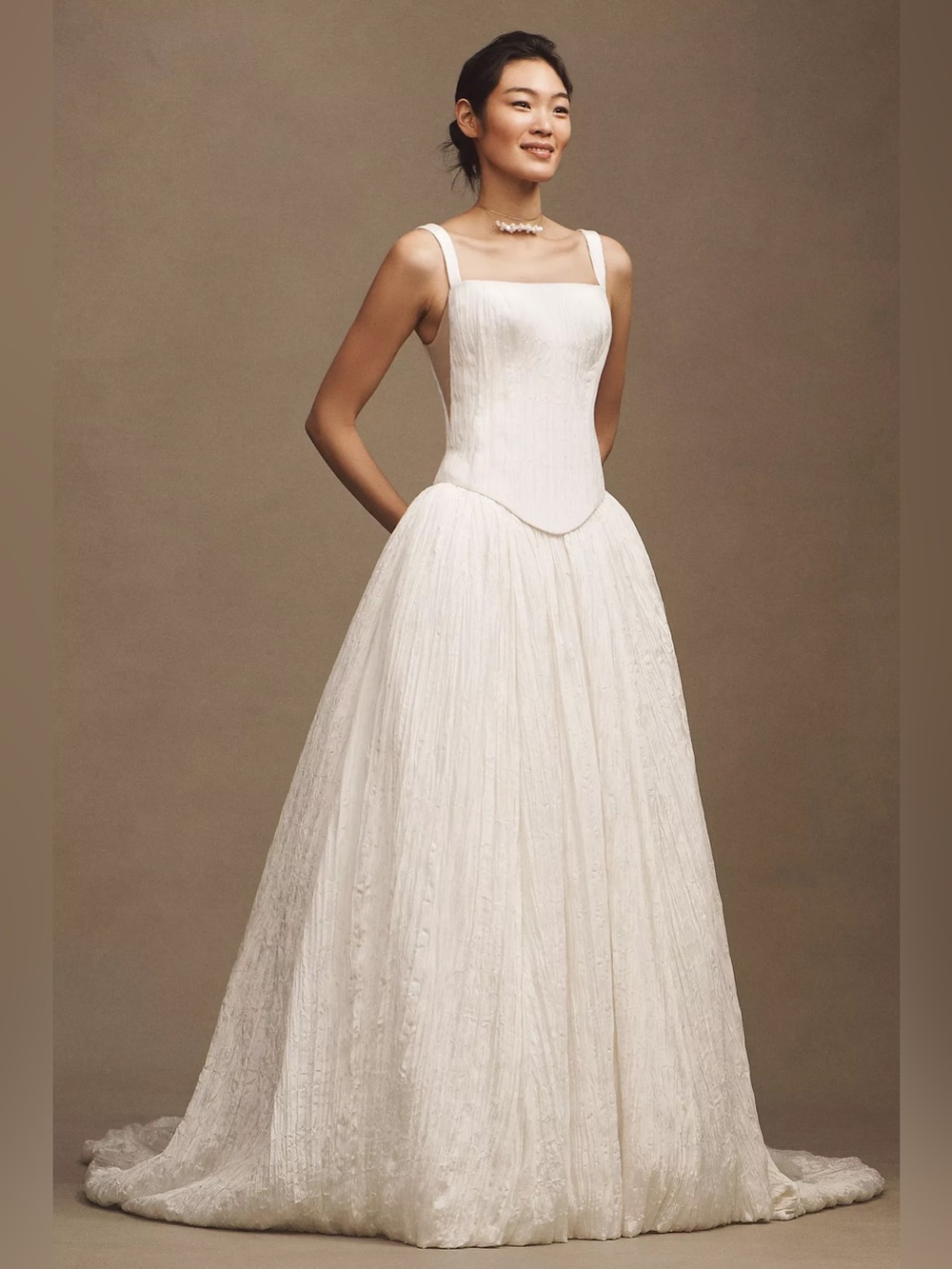 Jenny Yoo Aria Crinkled Habotai Corset Basque-Waist A-Line Wedding Gown - Picture 8 of 8